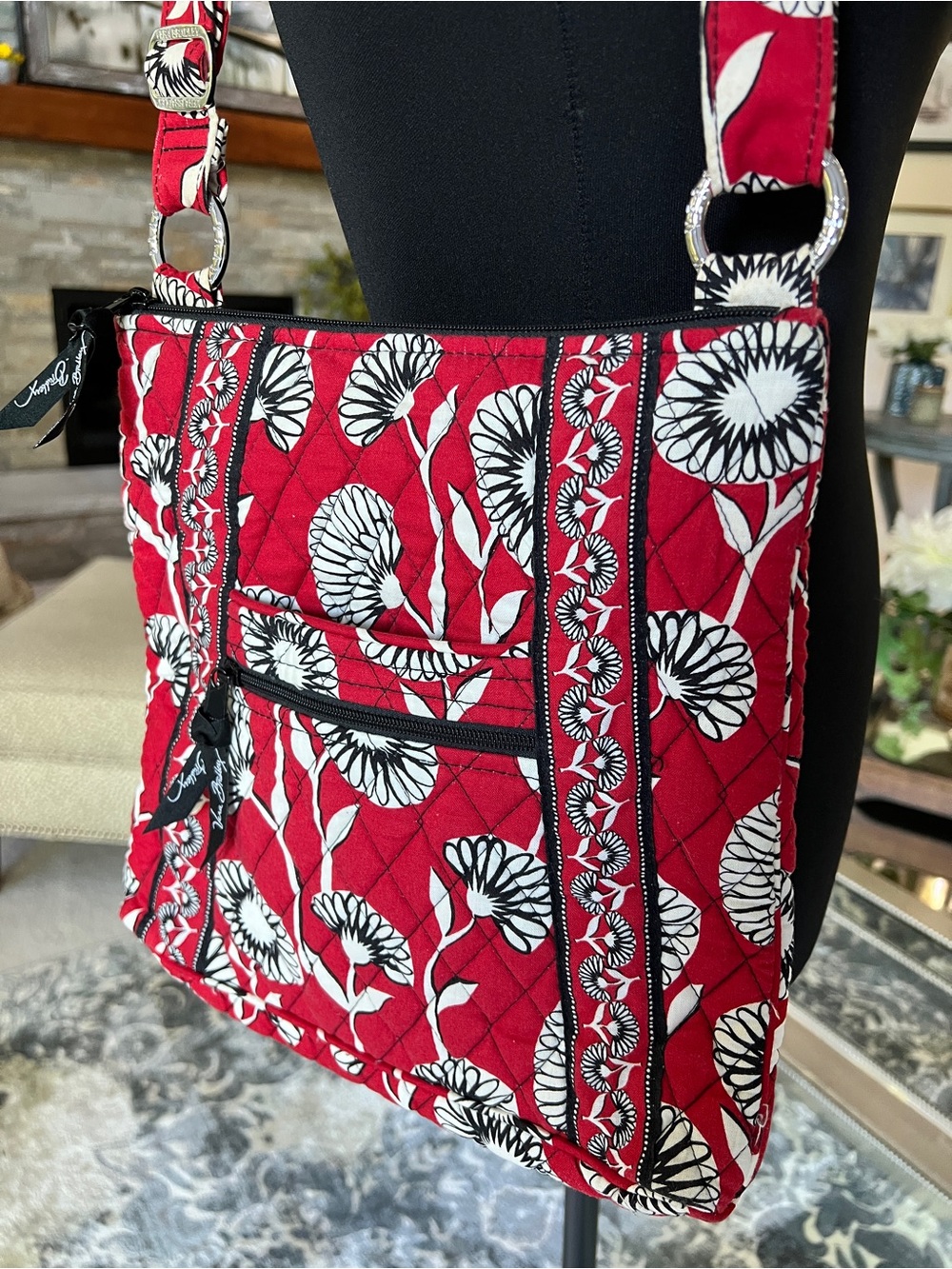 Vera Bradley Red and White Quilted Floral Crossbody Bag